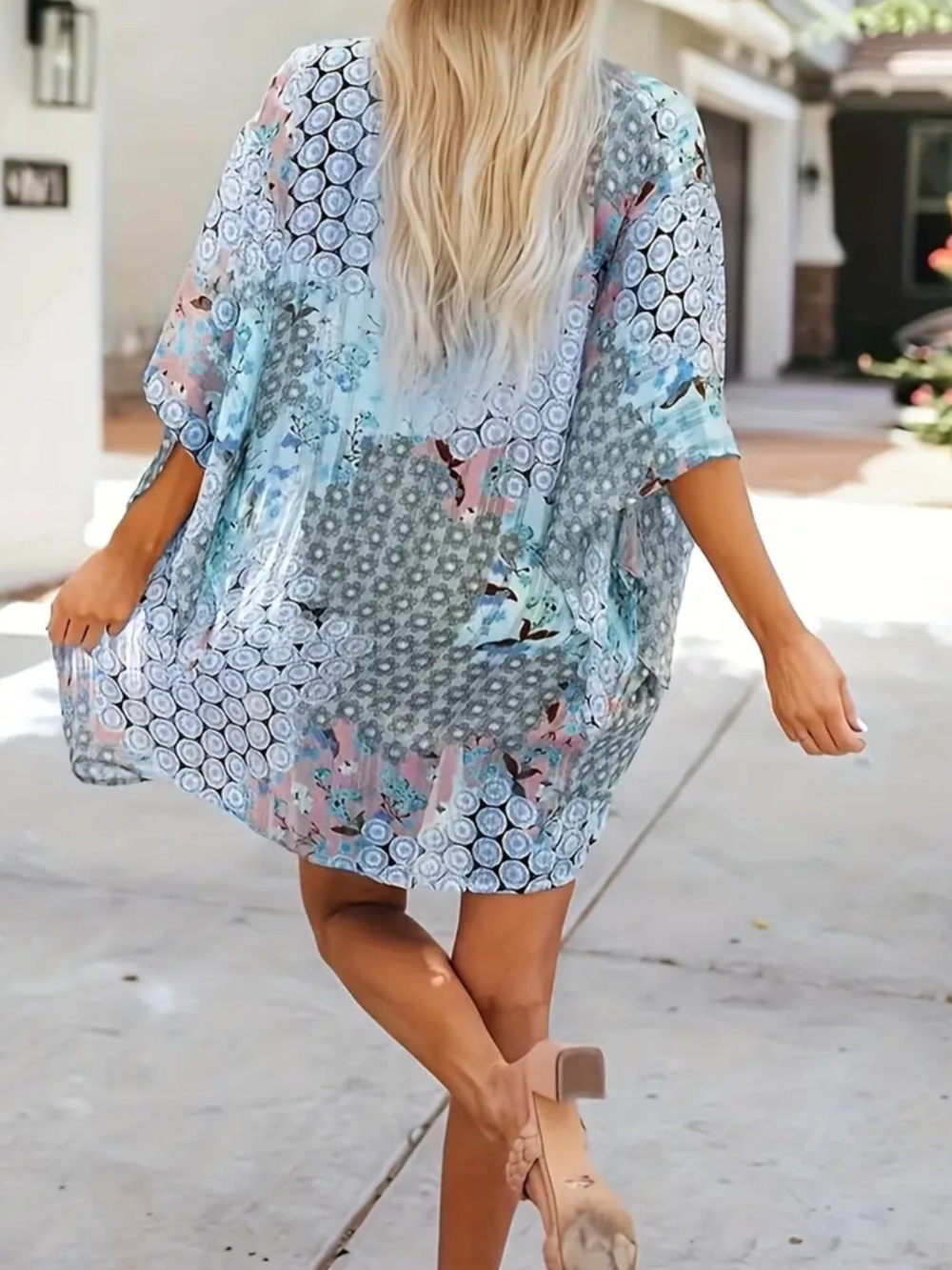 NWT Light Blue Floral Print Kimono